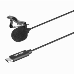 Micrófono corbatero omni direccional Boya BY-M3 con conexión USB-C
