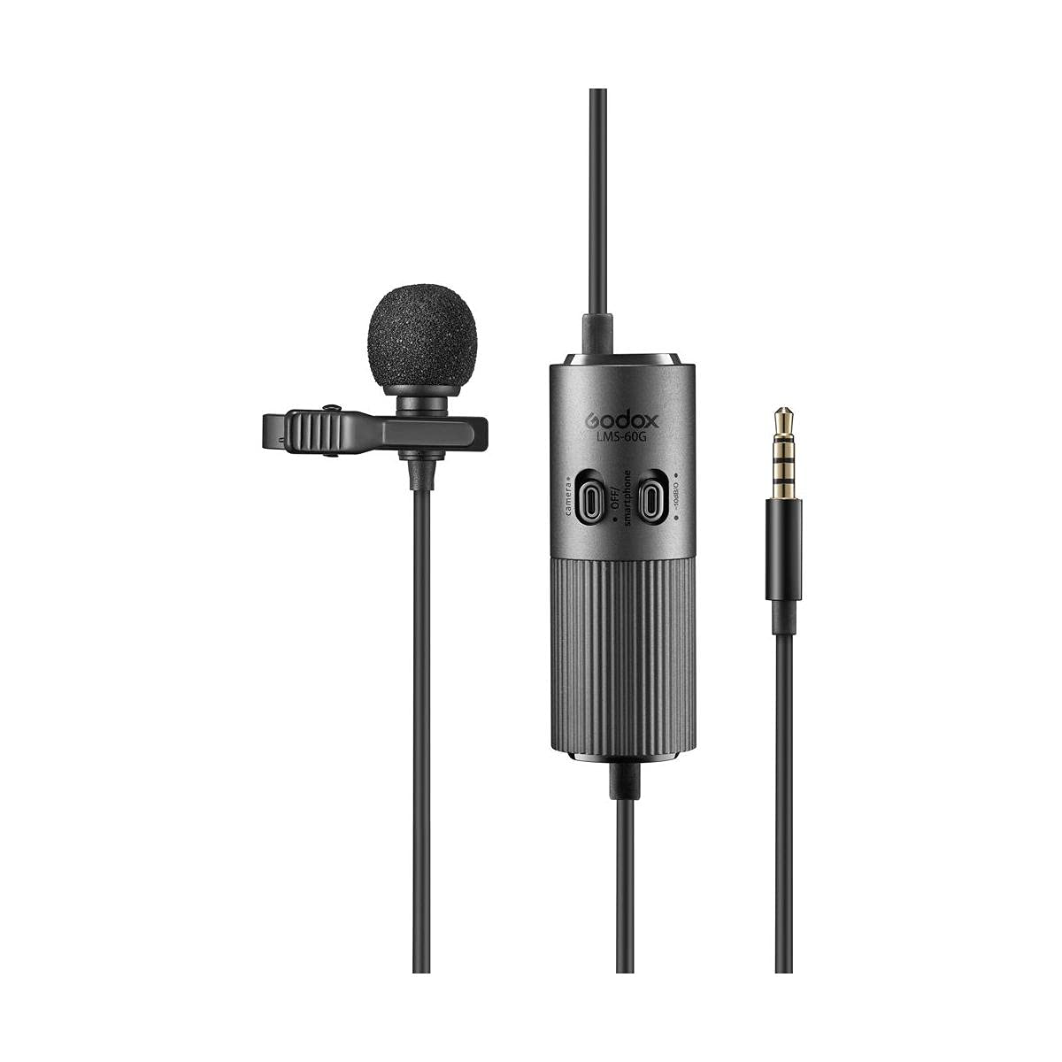 Micrófono corbatero omnidireccional Godox LMS-60G, control de ganancia, cámaras y celulares