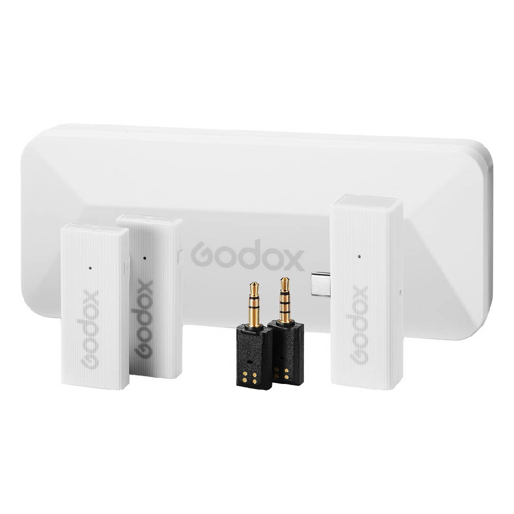 Kit de 2 micrófonos inalámbricos Godox MoveLink Mini UC Kit 2 (Blanco), puerto USB-C