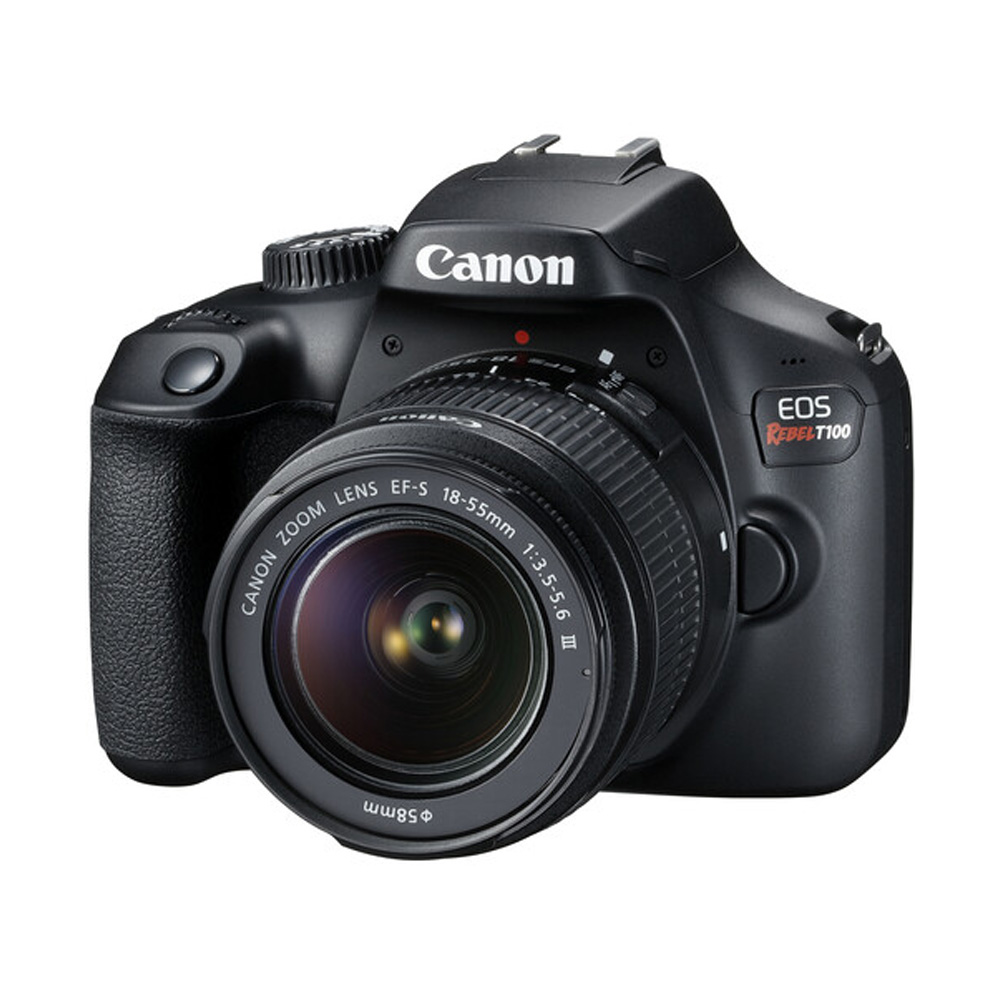 Cámara DSLR Canon EOS Rebel T100 con lente EF-S 18-55mm DC III