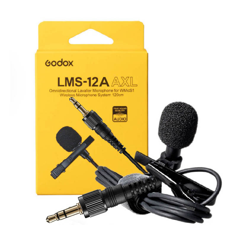 Micrófono corbatero omnidireccional Godox LMS-12A AXL, cable 1.2m, roscable, conector TRS