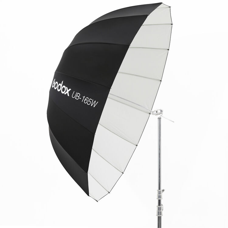 Sombrilla parabolica blanca de rebote Godox UB-165W, de 165cm.